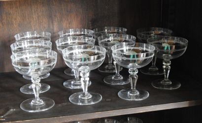 Suite of eleven Champagne glasses in crystal...
