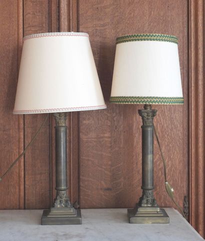 Pair of brass column lamp feet. Modern work....