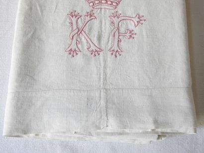 Large Linen Sheet with K.F. in red and white...