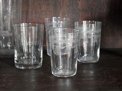 Large crystal glass engraved with a dog lying...