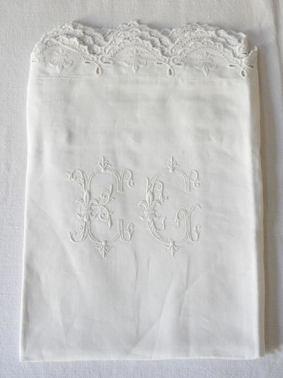 Pair of pillowcases figured E.C. with flowers...