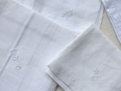 Eleven handkerchiefs embroidered crowns or...