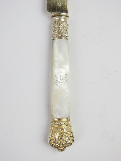 Suite of six gilt silver and mother-of-pearl...
