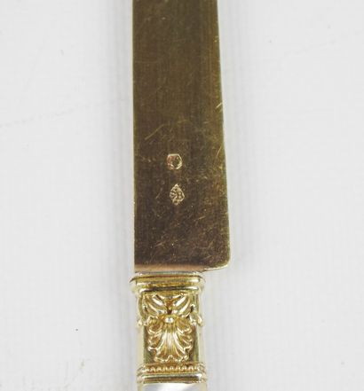 Suite of twelve silver gilt knives with mother-of-pearl...