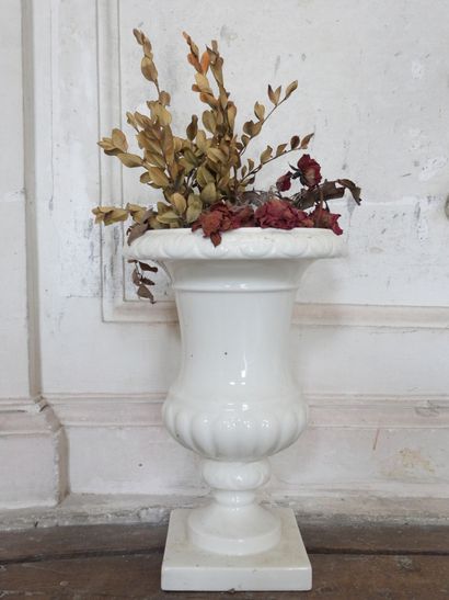 Pair of white earthenware altar vases of...