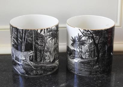 Pair of earthenware planters with a rotating...