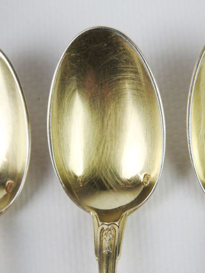 Suite of twelve silver tea spoons gilded,...