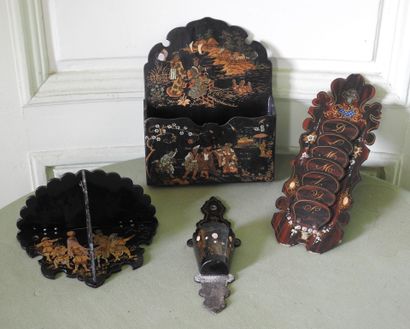Lot in lacquer and boiled cardboard with...