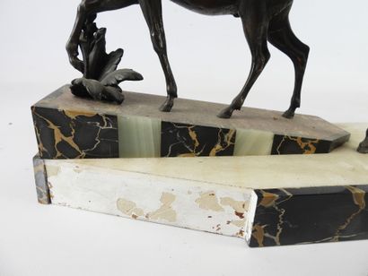DEER and BICHE. Group in patinated regula,...