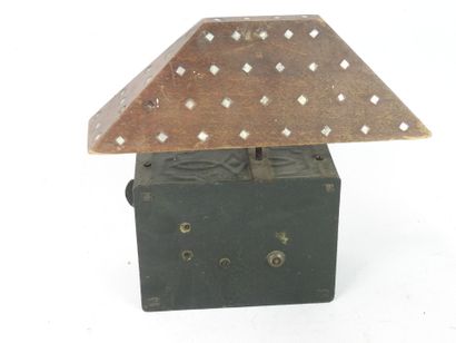 Wood and metal mirror. Mechanical winding...