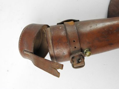 Pewter alcohol flask with its cup, in a leather...