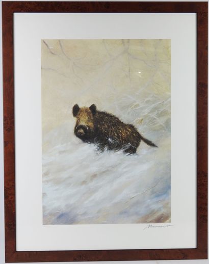 Michel MIEUSEMENT - XXth century : Boar in...