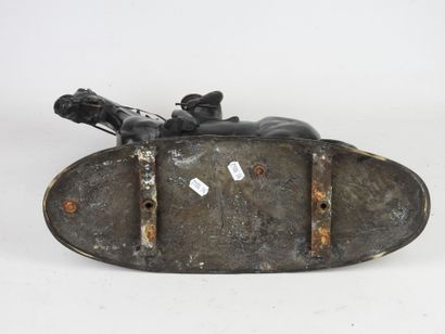 RIDER ON HORSEBACK. Bronze group with brown...