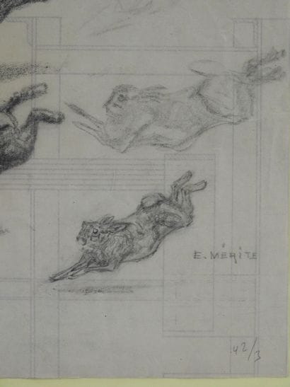 Edouard MERITE (1867-1941): Study of rabbits....