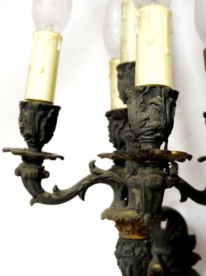 
Pair of sconces in gilt bronze and green...