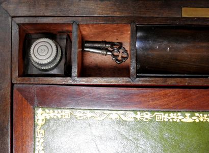 Mahogany travel writing case with brass spandrels...