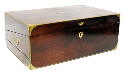 Mahogany travel writing case with brass spandrels...