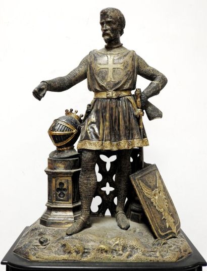 Black marble clock decorated with friezes...