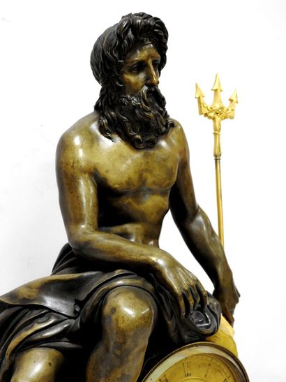 
Important clock called Neptune in patinated...