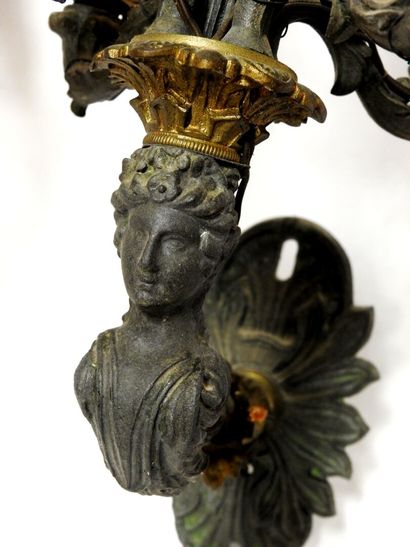 
Pair of sconces in gilt bronze and green...