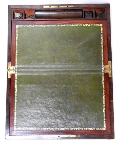 Mahogany travel writing case with brass spandrels...