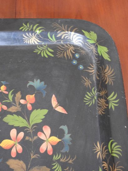 Large serving tray in sheet metal with polychrome...