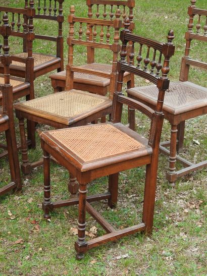 Suite of EIGHTEEN WOODEN CHAIRS with openwork...