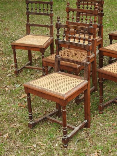Suite of EIGHTEEN WOODEN CHAIRS with openwork...