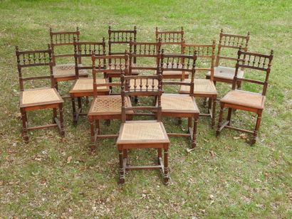 Suite of EIGHTEEN WOODEN CHAIRS with openwork...