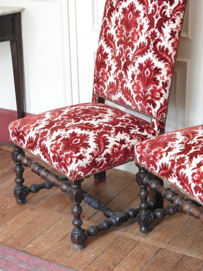 Pair of chairs in natural wood with high...
