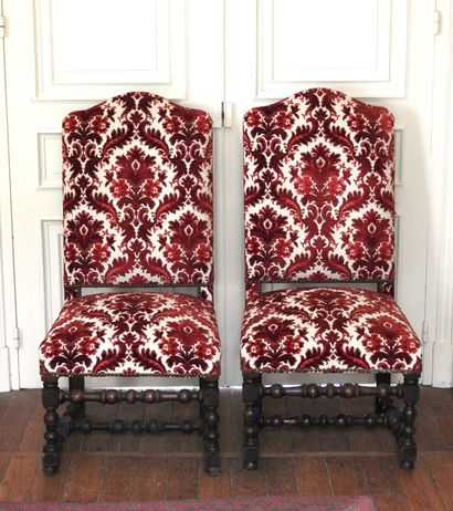 Pair of chairs in natural wood with high...