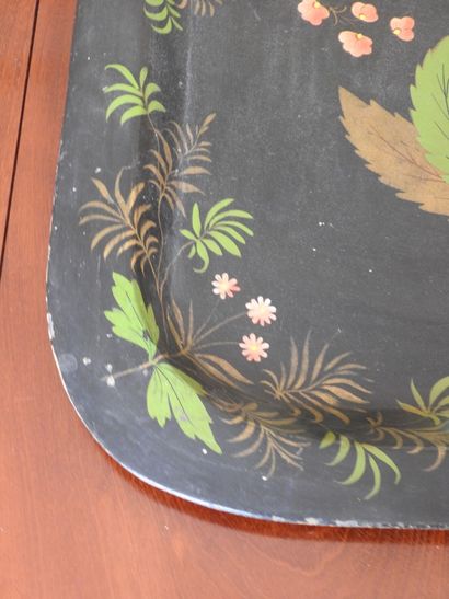 Large serving tray in sheet metal with polychrome...