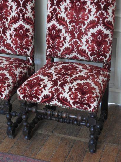 Pair of chairs in natural wood with high...
