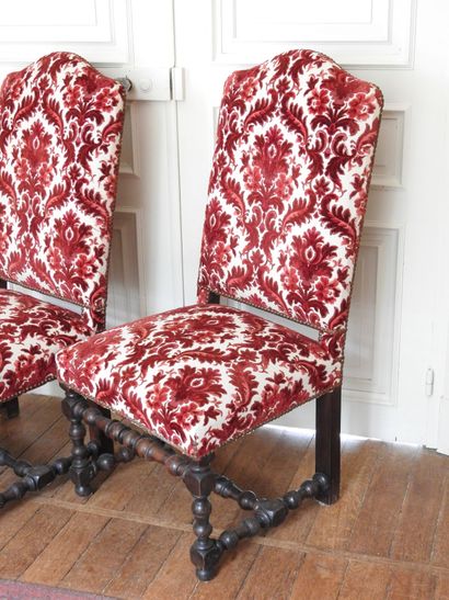 Pair of chairs in natural wood with high...