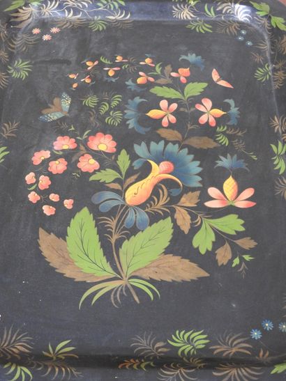 Large serving tray in sheet metal with polychrome...