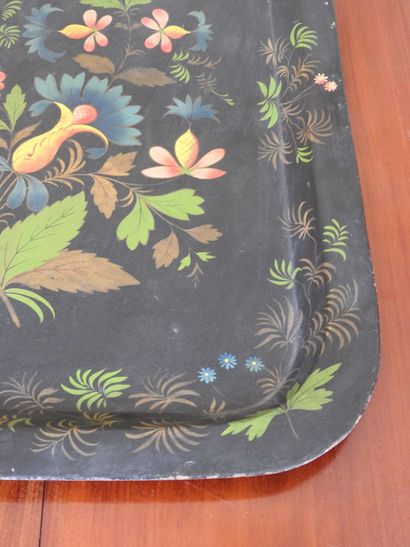 Large serving tray in sheet metal with polychrome...