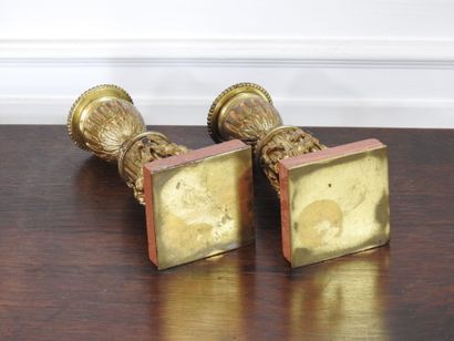 Pair of SMALL CANDLES in chased and gilded...