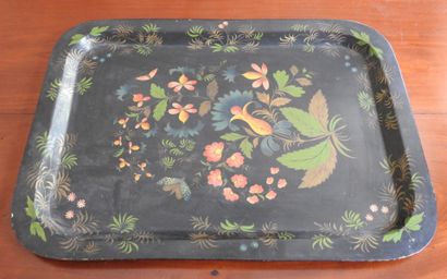 Large serving tray in sheet metal with polychrome...