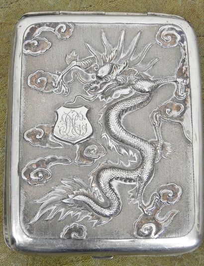 TWO CIGARETTES SUITS in silver with dragons...