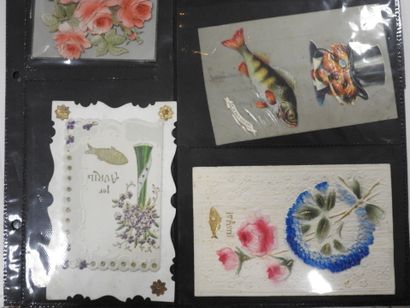 CARTES FANTAISIES gaufrées à reliefs : « Poisson...