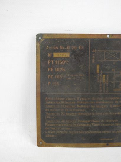 Plaque en tôle Avion NI D 29 C1. 16 x 20...