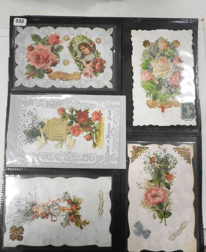 CARTES FANTAISIES gaufrées à reliefs, pourtours...