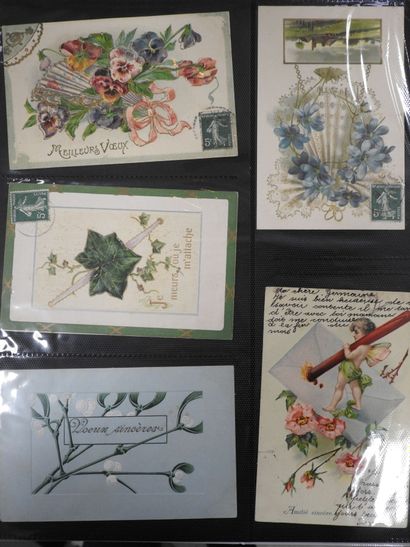 CARTES FANTAISIES gaufrées à reliefs, dont...