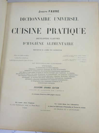 FAVRE Joseph. Dictionnaire de cuisine et...