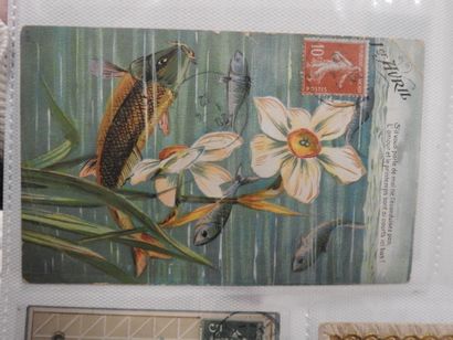 CARTES FANTAISIES gaufrées à reliefs : « Poisson...