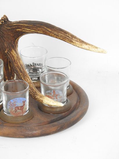 SERVICE A ALCOOL en bois et prise en andouiller...