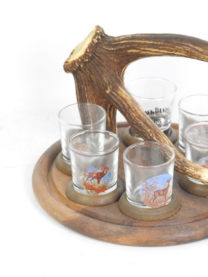 SERVICE A ALCOOL en bois et prise en andouiller...