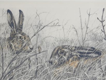 Léon DANCHIN (1887-1938) : Deux lièvres à...