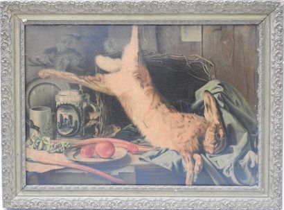 NATURE MORTE AU LIEVRE. Chromolithographie....