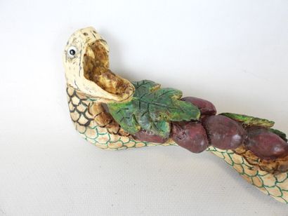 Canne motif serpent en bois sculpté et coloré....